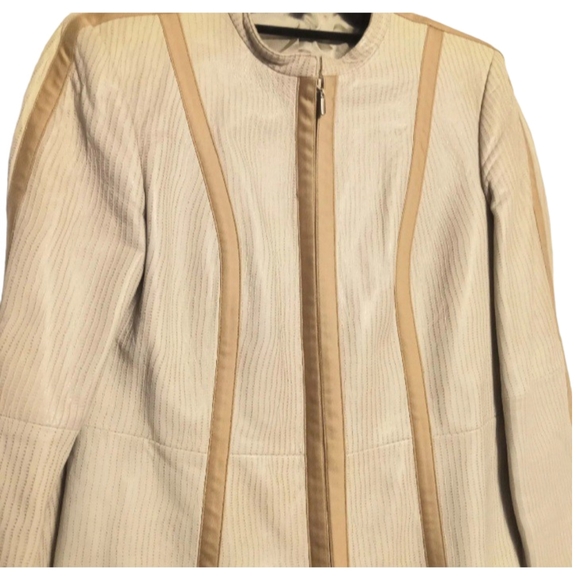 Linda Allard Ellen Tracy Womens Size 6 Tan Beige Embossed Leather Zip Ja… - Picture 3 of 8